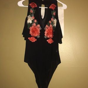 Mesh body suit with floral design